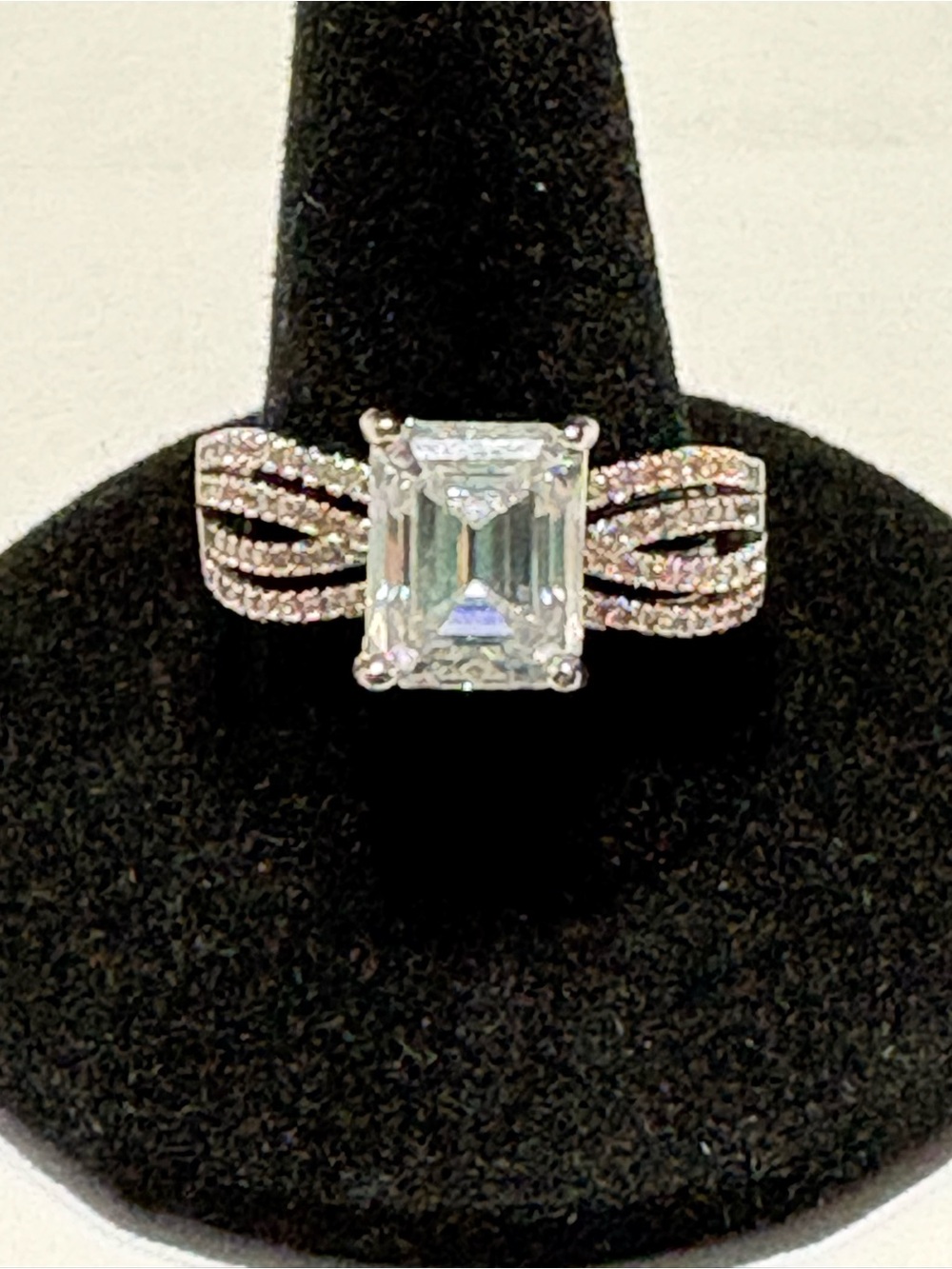 Sterling Silver Emerald-Cut Moisanite Statement Ring
